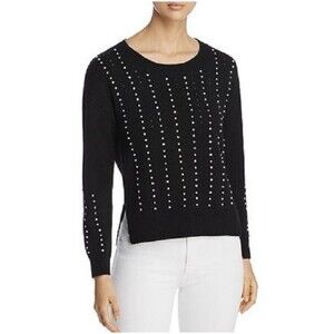 Kobi Halperin Raye Black Sweater L Embellished Pointelle Pearl Crystal Designer